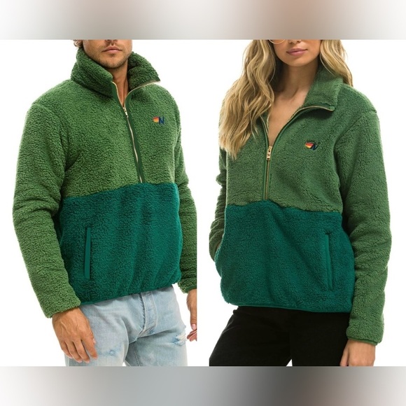 Aviation nation TEDDY UNISEX HALF ZIP  JACKET -GARDEN GREEN - Picture 4 of 15